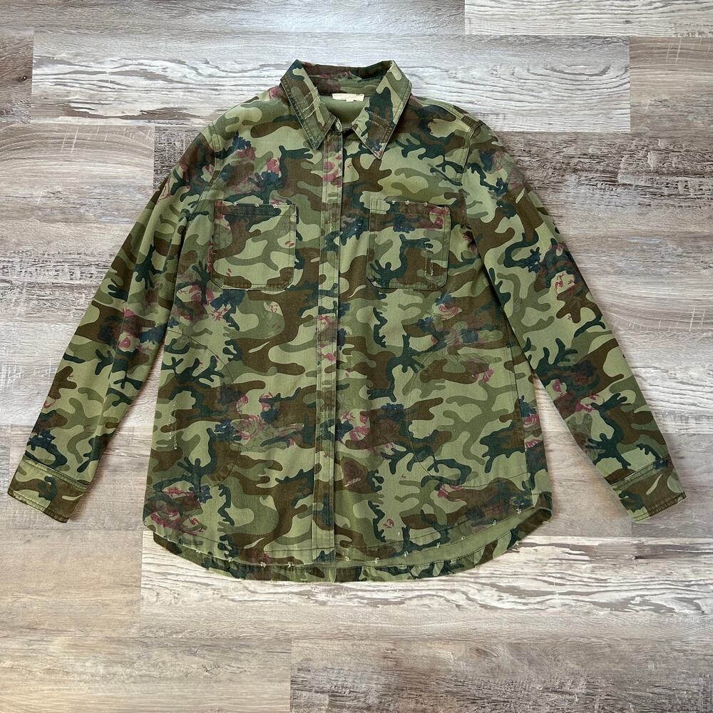 Mystree Floral Camo Button Down Shirt Jacket Cotton Army Core Small NWOT